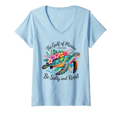 Damen Damen Golf von Mexiko Estd 1550 Turtle Be Salty And Resist T-Shirt mit V-Ausschnitt Damen Damen Golf von Mexiko Estd 1550 Turtle Be Salty And Resist T-Shirt mit V-Ausschnitt von Gulf of Mexico Tees