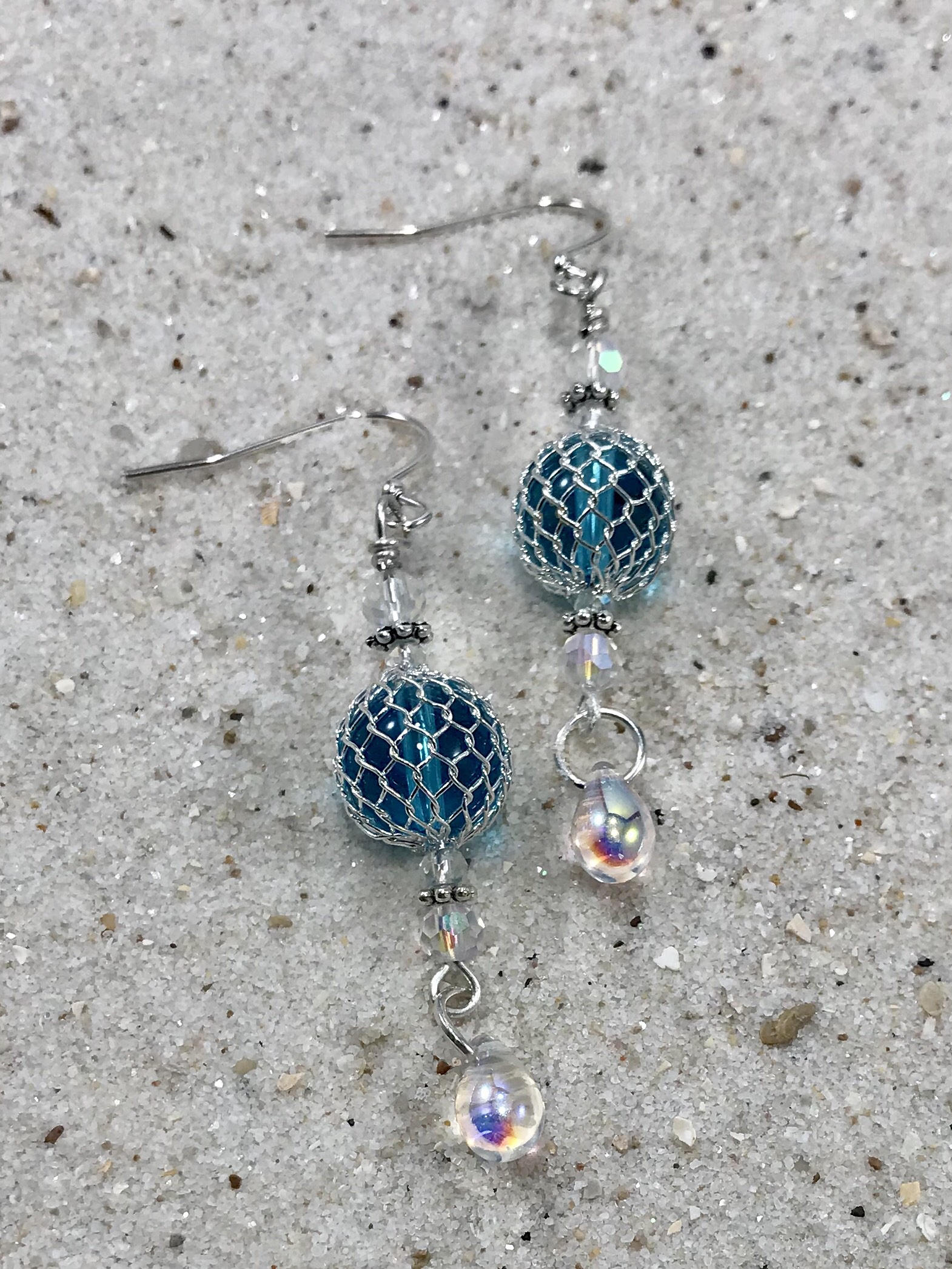 Aqua Glass Float Ohrringe Swarovski Kristall Strandschmuck von GulfCoastTreasure