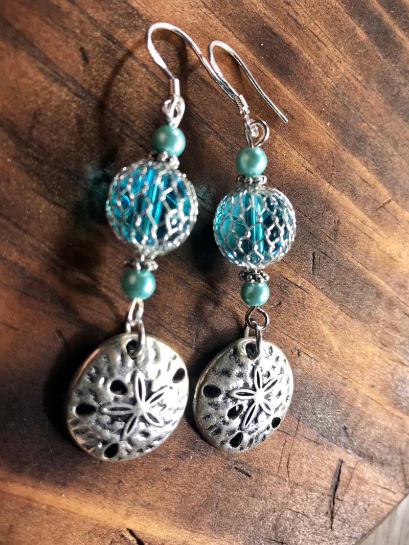 Blaue Glas Float Sand Dollar Ohrringe Karibik Strand Baumeln Für Frauen von GulfCoastTreasure