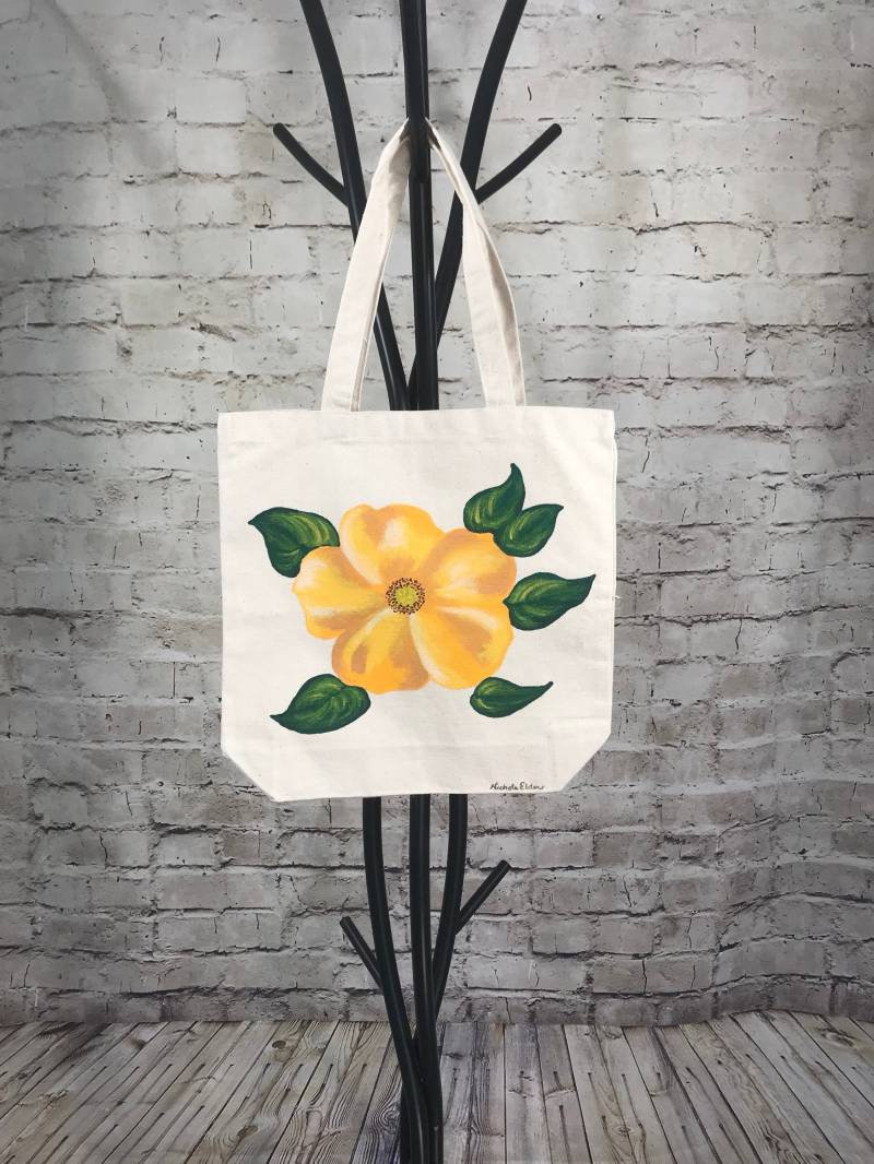 Gelbe Rose Tote, Markt-Tasche, Einkaufen Canvas Tote Handtasche, Hand Bemalt Tasche von GulfLifebyNichole