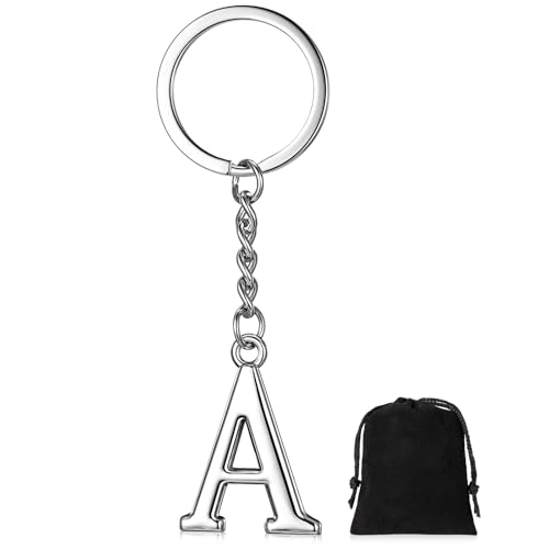 Gulfmew Schlüsselanhänger Buchstaben Silber Initialen Schlüsselbund Schlüsselanhänger Alphabet Autoschlüsselring Geschenk Taschenanhänger für Frauen Männer Freunde Familie (A) von Gulfmew