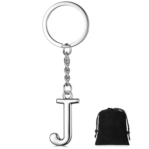 Gulfmew Schlüsselanhänger Buchstaben Silber Initialen Schlüsselbund Schlüsselanhänger Alphabet Autoschlüsselring Geschenk Taschenanhänger für Frauen Männer Freunde Familie (J) von Gulfmew