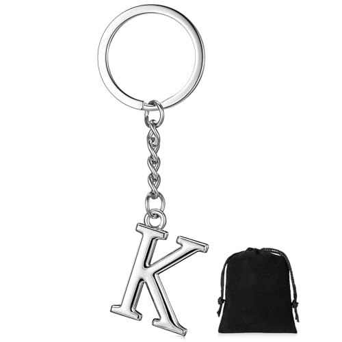 Gulfmew Schlüsselanhänger Buchstaben Silber Initialen Schlüsselbund Schlüsselanhänger Alphabet Autoschlüsselring Geschenk Taschenanhänger für Frauen Männer Freunde Familie (K) von Gulfmew