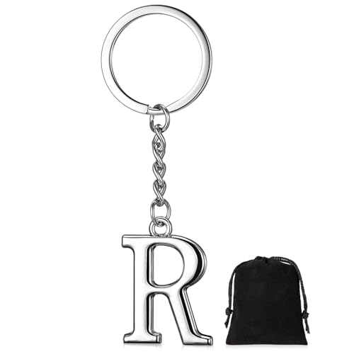 Gulfmew Schlüsselanhänger Buchstaben Silber Initialen Schlüsselbund Schlüsselanhänger Alphabet Autoschlüsselring Geschenk Taschenanhänger für Frauen Männer Freunde Familie (R) von Gulfmew