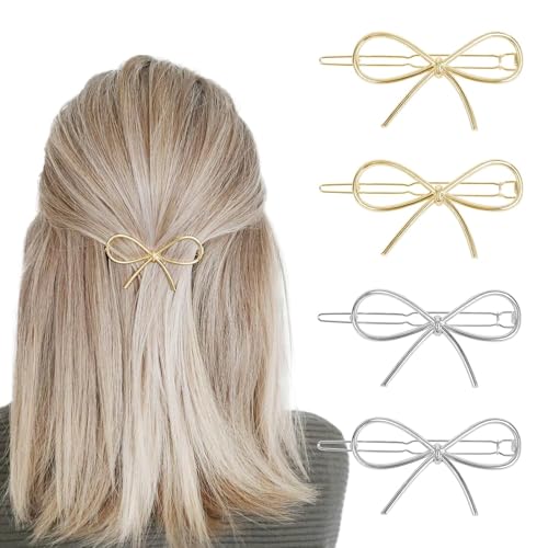 Gulili 4-teiliges Set Metallschleife Haarspangen, Damen Mädchen Einzigartige Schleife Haarspangen Einfache Haarspangen Mode Haarschmuck Minimalistische Schleife Haarspangen Geschenke von Gulili