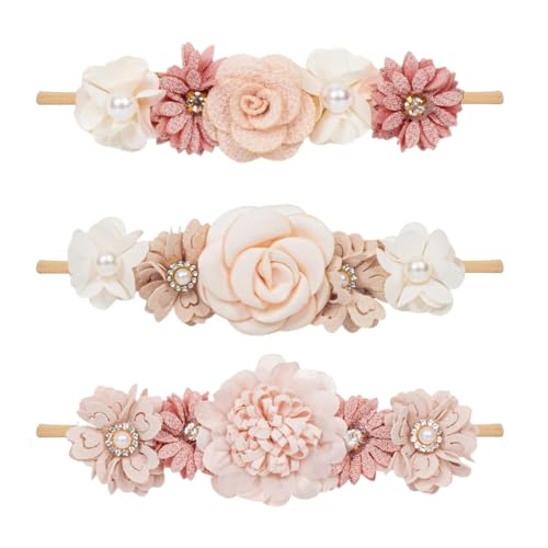 Gulili Baby Mädchen Blumen Stirnband Elastische Nylon Haarbänder Floral Crown für Neugeborene Säugling Kleinkind 3 Stück von Gulili