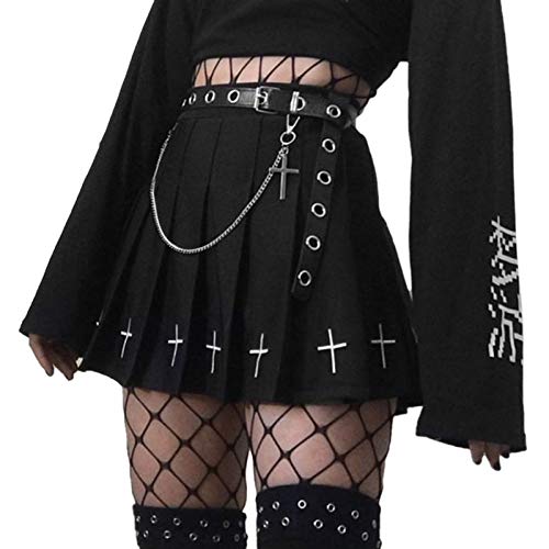 Damen Gothic Plissee Miniröcke Hohe Taille Kurze A-Linie Flare Rock Kleid mit Taschen für Punk Gothic Girls (Z13, XL) von GuliriFe