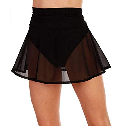 Damen Schiere durchsichtige Cover Ups Rock Badeanzug Chiffon Beach Bikini Minirock Wickel Skorts Kurze Sarongs (Schwarz, L) von GuliriFe