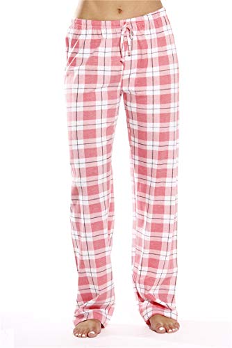 GuliriFe Damen Baumwolle Schlafanzughose Pyjamahose Nachtwäsche Hose Lang Sleep Hose Pants Kariert (Rosa, XL) von GuliriFe