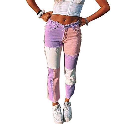 GuliriFe Streetwear Frauen Y2k Bodycon Jeans Mode Patchwork Harajuku Aesthetic Pants Jeans Glatte Jeans Jeans mit hoher Taille 90er Jahre (y4, XXL) von GuliriFe