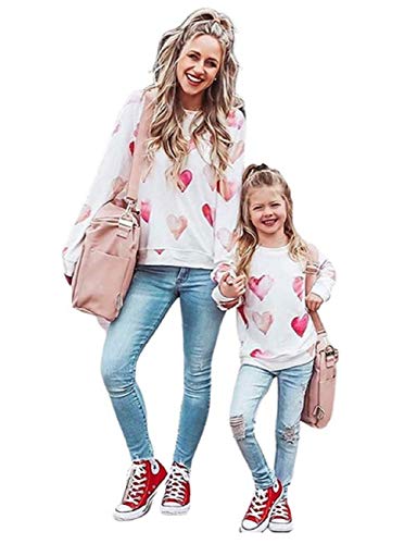 Mutter Tochter Sweatshirt Mama und ich Outfits lieben Herz Valentinstag Shirt Sweatshirt Langarm Pullover Pullover Mutter und Tochter Passagier Outfits (Mutter Weiß, M) von GuliriFe
