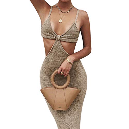 Neckholder Rückenfrei Bandage Sommerkleid Cut Out Criss Cross Wrap Maxikleid Y2K Sexy Strick Bodycon Lang Tank Kleid, khaki, Small Neckholder Rückenfrei Bandage Sommerkleid Cut Out Criss Cross Wrap Maxikleid Y2K Sexy Strick Bodycon Lang Tank Kleid, khaki, Small von GuliriFe