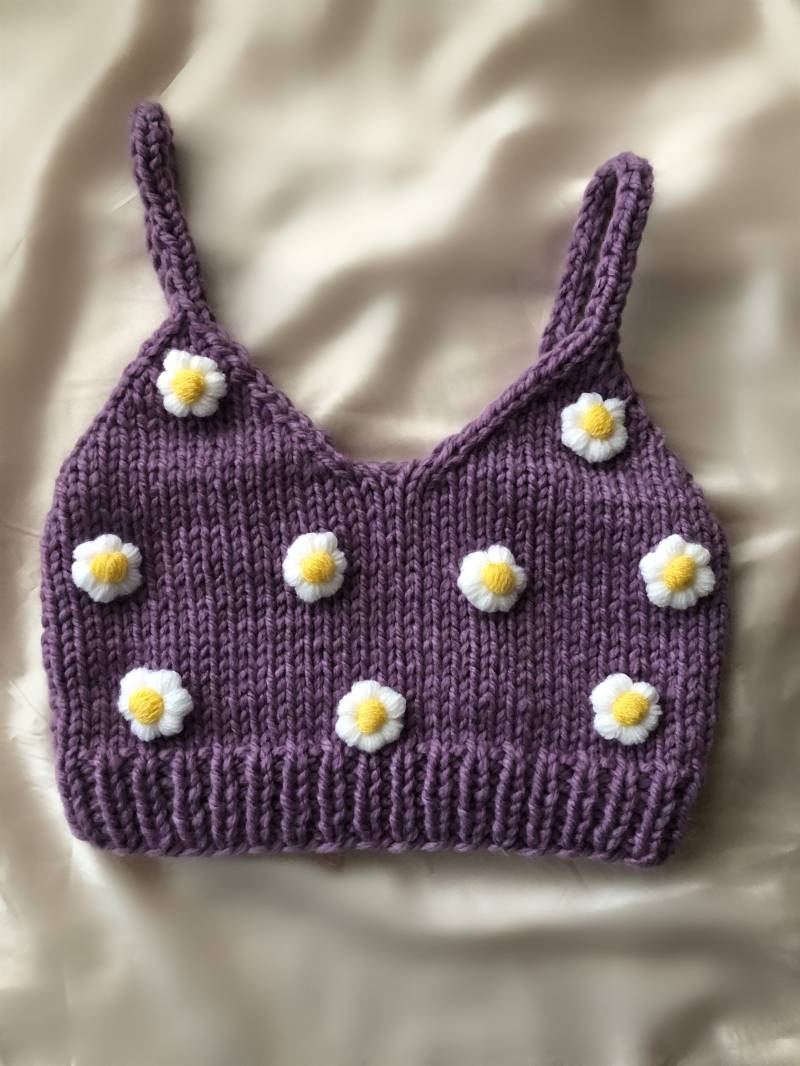stricktop Mit Blumen | Knitted Top Daisy Top| Handmade Flower Geschenk Croped Handmade Flower Top Chunky von GulysCrochet