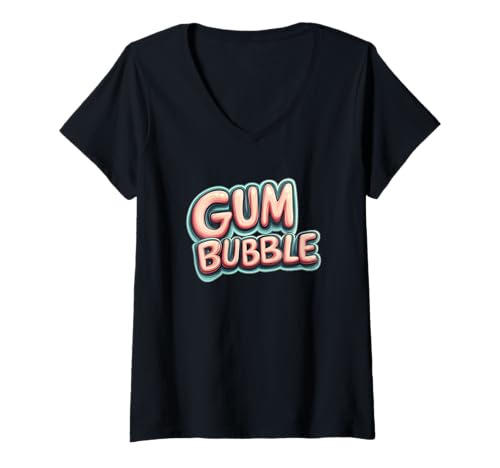 Damen Pretty Bubblegum Fun Wrapped in One Pop Kostüm T-Shirt mit V-Ausschnitt von Gum Bubble Outfit