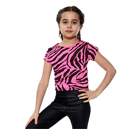 Crop Top für Mädchen, gestreiftes Stretch T Shirt mit Zebra Print, Sommer T Shirt, Neonpink, 13 14 Jahre Crop Top für Mädchen, gestreiftes Stretch T Shirt mit Zebra Print, Sommer T Shirt, Neonpink, 13 14 Jahre von Gum & Berries