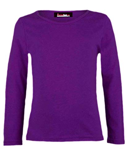 Einfarbige Oberteile, langärmliges Basic Stretch T Shirt mit Rundhalsausschnitt, Schul T Shirt, Violett, 5 6 Jahre von Gum & Berries