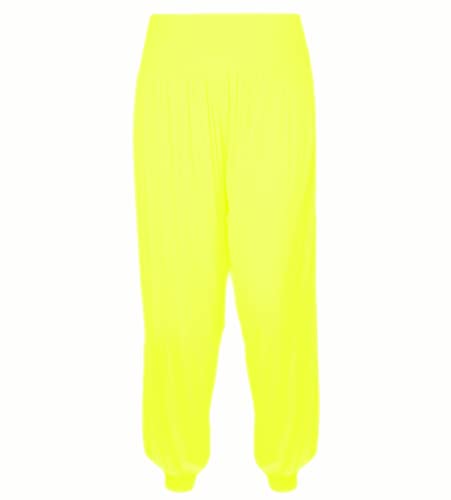 Gum & Berries Haremshose für Mädchen Alibaba locker lässig Baggy-Hose Sport Tanz elastisch Yoga-Leggings Kinder Neon ausgestelltes Kostüm Kinder Bequeme entspannte Hose mit hoher Neon Gelb 7-8 Jahre von Gum & Berries