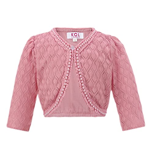 Gum & Berries Mädchen Langarm Blumenspitze Bolero Cardigan Kinder Shrug Zudecken Perlen Strukturierte Perlen Design Besondere Anlässe Smart Look Top Altrosa 3-4 Jahre von Gum & Berries