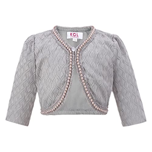 Gum & Berries Mädchen Langarm Blumenspitze Bolero Cardigan Kinder Shrug Zudecken Perlen Strukturierte Perlen Design Besondere Anlässe Smart Look Top Grau 4-5 Jahre von Gum & Berries