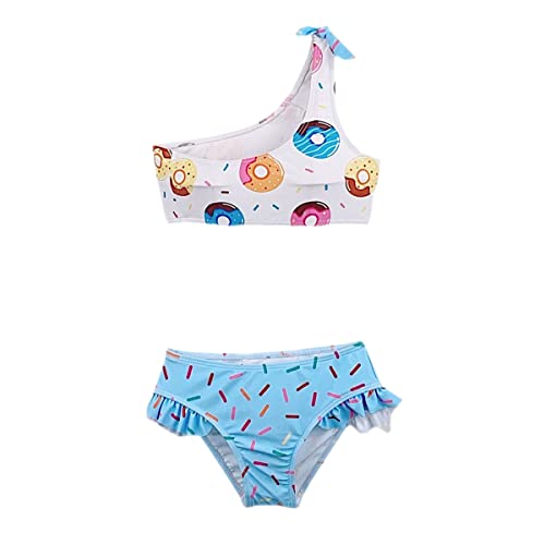 Gum & Berries Zweiteiliges Bikini-Set für Mädchen, One-Shoulder-Badeanzug mit Donut-Print, Sommer-Strand-Sport-Badebekleidungsurlaub Blauer Donut 5-6 Jahre von Gum & Berries