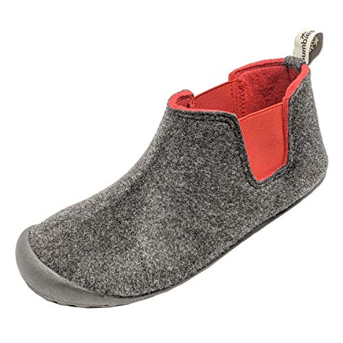 Brumby Boots Charcoal-RED mit Nagellack RED | Hausschuhe Damen/Winter | Pantoffeln | Filzpantoffeln | rutschfeste Sohle | Puschen | Schuhgröße/Größe 36-46 von Gumbies