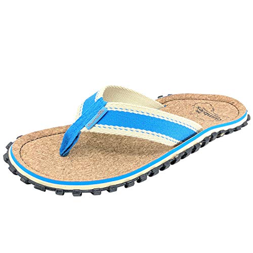 Gumbies Corker - Flip Flops aus Kork mit robuster Sohle aus wiederverwerteten Autoreifen, Fußriemen aus recycelter Baumwolle, ergonomisches Fußbett - Blue, 37 von Gumbies