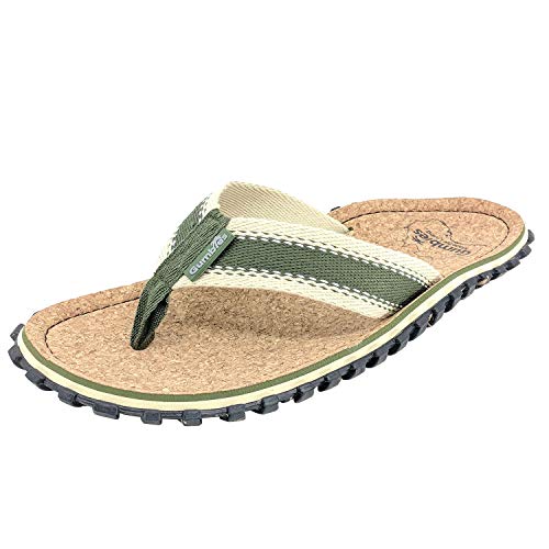 Gumbies Corker - Flip Flops aus Kork mit robuster Sohle aus wiederverwerteten Autoreifen, Fußriemen aus recycelter Baumwolle, ergonomisches Fußbett - Khaki, 45 von Gumbies