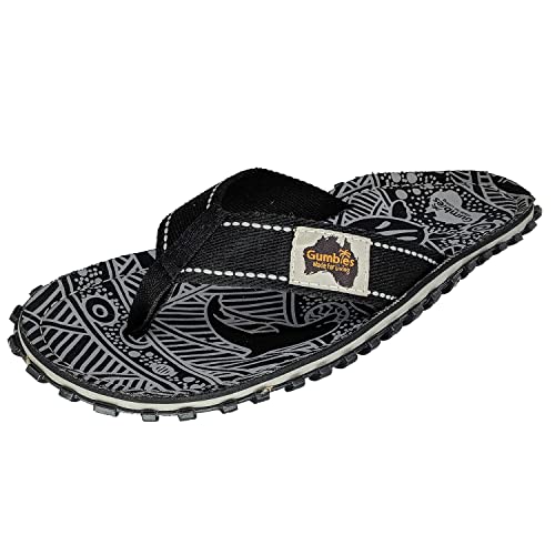 Gumbies Originals - Flip Flops aus recycelten Materialien - profilierte Sohle aus wiederverwerteten Autoreifen, Fußbett aus Canvas-Baumwolle, Baumwoll-Zehensteg - Black Nature, 45 von Gumbies