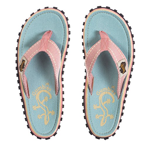 Gumbies Originals Damen - Flip Flops aus recycelten Materialien - profilierte Sohle aus wiederverwerteten Autoreifen, weiches Fußbett aus Canvas-Baumwolle, bequemer Zehensteg - Gecko, 38 von Gumbies