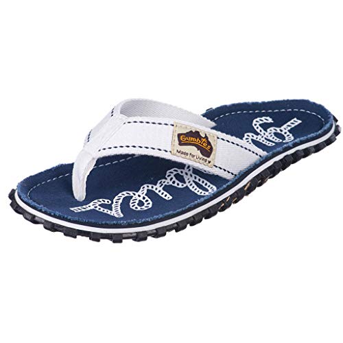 Gumbies Originals Blau - Flip Flops aus recycelten Materialien - robuste Sohle aus wiederverwerteten Autoreifen, weiches Fußbett aus Canvas-Baumwolle, bequemer Baumwoll-Zehensteg - Rope, 36 von Gumbies