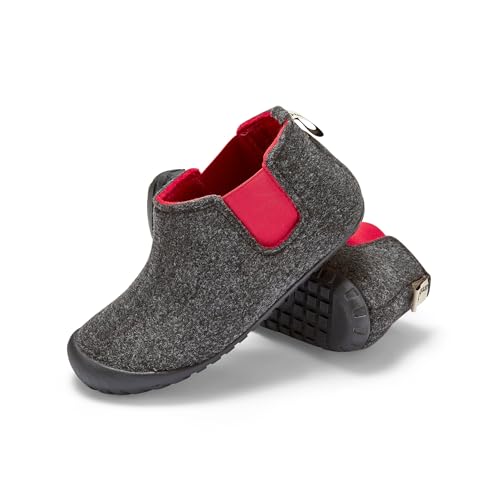 Gumbies Brumby Stiefel-Hausschuhe für drinnen und draußen, umweltfreundliches Obermaterial aus Filz, elastische Seiten, recycelte Gummi-Außensohlen, Charcoal Red, 42 EU von Gumbies