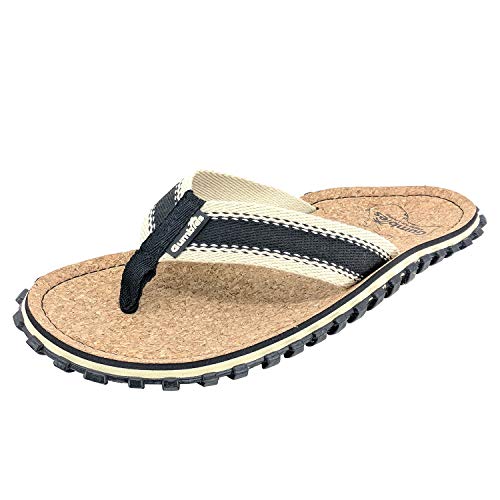 Gumbies Corker - Flip Flops aus Kork mit robuster Sohle aus wiederverwerteten Autoreifen, Fußriemen aus recycelter Baumwolle, ergonomisches Fußbett - Black, 42 von Gumbies