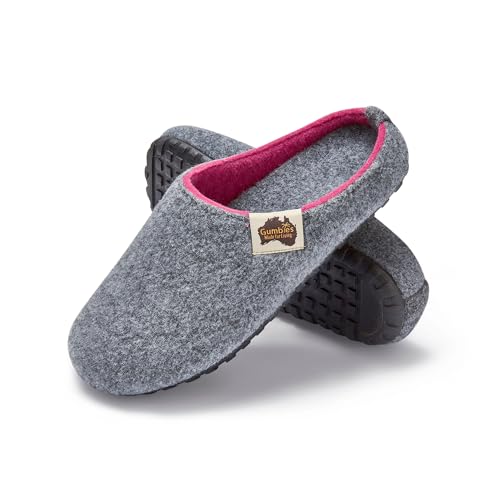 Gumbies Hausschuhe aus recycelten Materialien - rutschfeste & stabile Sohle, herausnehmbare Einlegesohle, wärmehaltend, für drinnen & draußen geeignet - Grey Pink, 38 von Gumbies