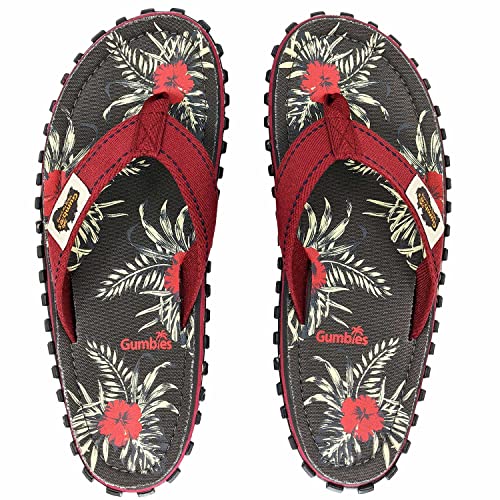 Gumbies Islander Unisex-Flip-Flops, mit superweichem Baumwoll-Zehensteg und robuster recycelter Gummisohle – Komfort garantiert, Grauer Hibiskus, 45 EU von Gumbies