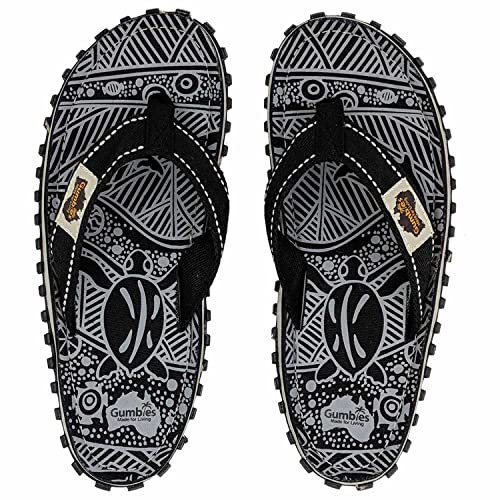 Gumbies Islander Unisex-Flip-Flops, mit superweichem Baumwoll-Zehensteg und robuster recycelter Gummisohle – Komfort garantiert, Schwarze Signatur, 40 EU von Gumbies