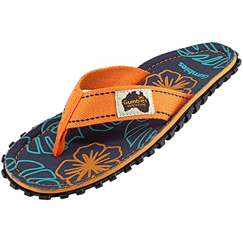 Gumbies | Orange Hibiscus | Zehentrenner Damen/Herren | Sandalen Herren/Damen | Badeschlappen | Badelatschen Schuhe Zehentrenner Sandale | Damen Sandalen von Gumbies