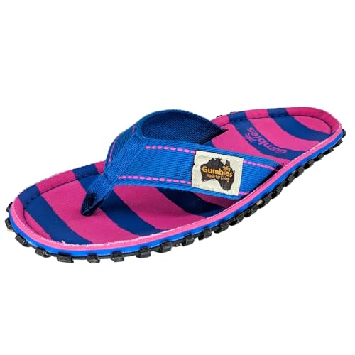 Gumbies Originals Blau - Flip Flops aus recycelten Materialien - robuste Sohle aus wiederverwerteten Autoreifen, weiches Fußbett aus Canvas-Baumwolle, bequemer Baumwoll-Zehensteg - Pink/Blue, 36 von Gumbies