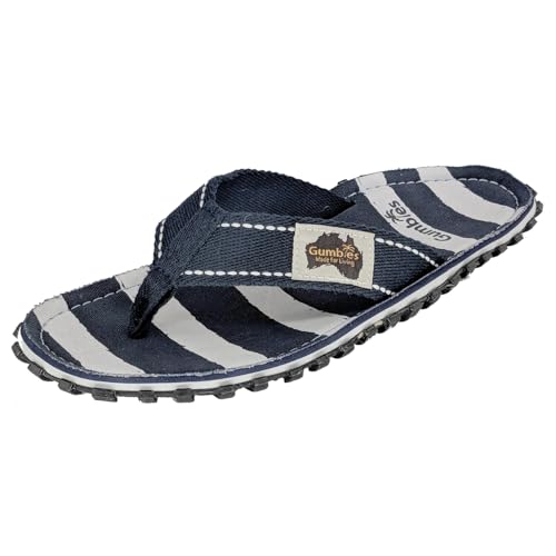 Gumbies Originals Blau - Flip Flops aus recycelten Materialien - robuste Sohle aus wiederverwerteten Autoreifen, weiches Fußbett aus Canvas-Baumwolle, bequemer Zehensteg - Deck Chair Stripe, 41 von Gumbies