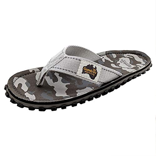 Gumbies Originals - Flip Flops aus recycelten Materialien - profilierte Sohle aus wiederverwerteten Autoreifen, Fußbett aus Canvas-Baumwolle, Baumwoll-Zehensteg - Grey Camouflage, 37 von Gumbies