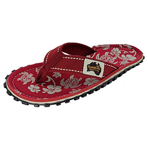 Gumbies Originals Rot - Flip Flops aus recycelten Materialien - profilierte Sohle aus wiederverwerteten Autoreifen, weiches Fußbett aus Canvas-Baumwolle, bequemer Baumwoll-Zehensteg, Pacific Red, 42 von Gumbies