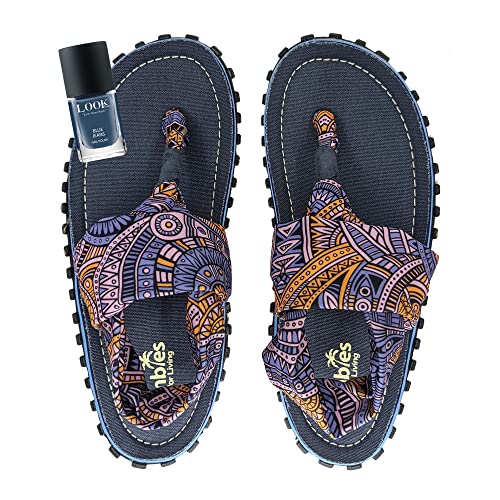 Gumbies Sandalen Set - Slingbacks Aztec mit dem Nagellack Blue Jeans | Zehentrenner Damen | Sandalen Damen | Badeschlappen | Badelatschen von Gumbies