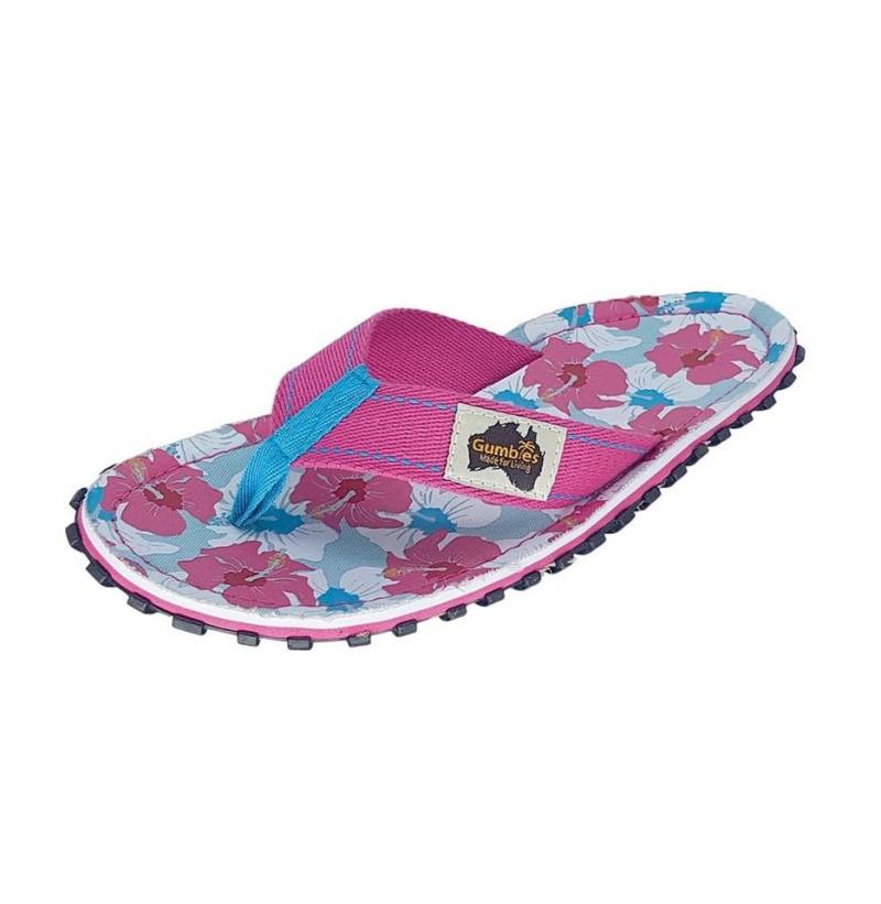Gumbies Zehensandalen Original Flip Flops Mixed Hibiscus pink/bunt Damen Badeschuh von Gumbies