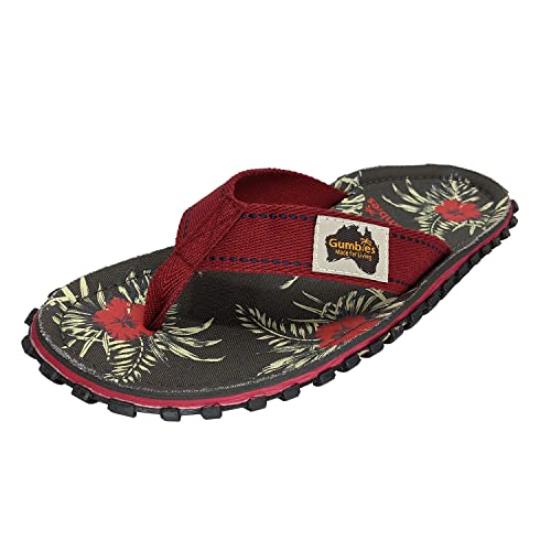 Gumbies Originals Rot - Flip Flops aus recycelten Materialien - profilierte Sohle aus wiederverwerteten Autoreifen, weiches Fußbett aus Canvas-Baumwolle, bequemer Baumwoll-Zehensteg, Grey Hibiscus, 38 von Gumbies