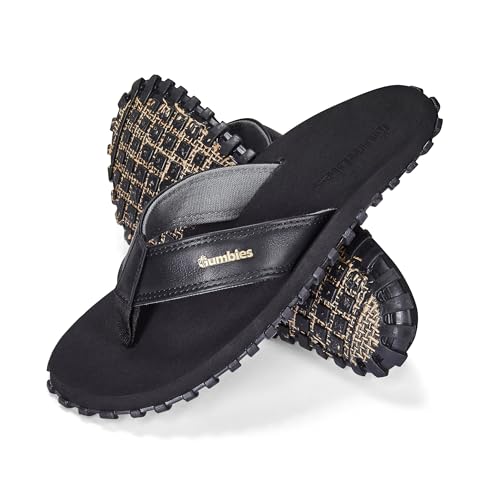 Gumbies Vegovert - Flip Flops aus recycelten Materialien - robuste Sohle aus wiederverwerteten Autoreifen, weiches Fußbett aus EVA und Algenschaum, bequemer Riemen aus veganem Leder - Black, 36 von Gumbies