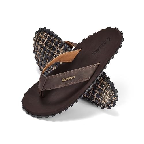 Gumbies Vegovert - Flip Flops aus recycelten Materialien - robuste Sohle aus wiederverwerteten Autoreifen, weiches Fußbett aus EVA und Algenschaum, bequemer Riemen aus veganem Leder - Brown, 41 von Gumbies