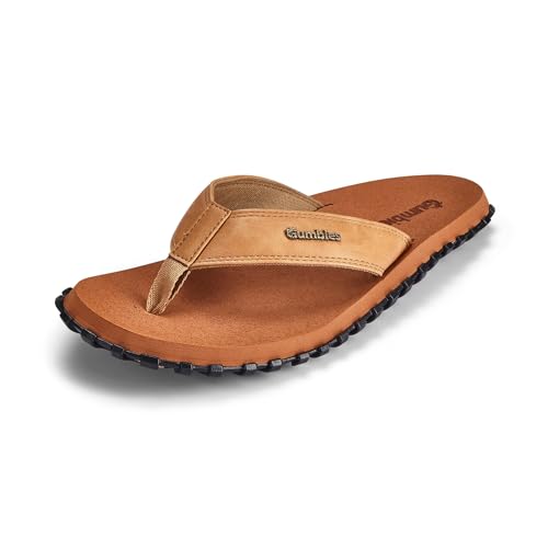 Gumbies Vegovert - Flip Flops aus recycelten Materialien - robuste Sohle aus wiederverwerteten Autoreifen, weiches Fußbett aus EVA und Algenschaum, bequemer Riemen aus veganem Leder - Tan, 36 von Gumbies