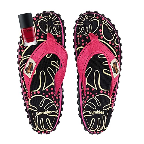 Gumbies Zehentrenner Set- Tropical Black mit dem Nagellack Viva Magenta | Zehentrenner Damen | Sandalen Damen | Badeschlappen | Badelatschen von Gumbies