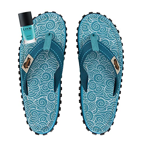 Gumbies Zehentrenner Set- Turquoise Swirls mit dem Nagellack Lagune | Zehentrenner Damen | Sandalen Damen | Badeschlappen | Badelatschen von Gumbies