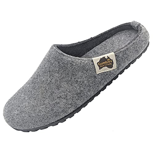 Outback Slipper Grey-Charcoal mit Nagellack Pale Grey| Hausschuhe | Winter | Pantoffeln | Filzpantoffeln Damen/Herren | rutschfeste Sohle | Puschen Damen/Herren| Schuhgröße/Größe 36-46 von Gumbies