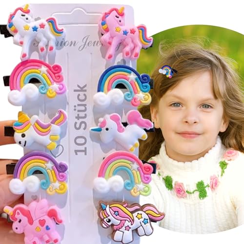 10 Stück kleine Einhorn Haarspangen für Mädchen mit Regenbogen, Baby Haarspangen, Haarclips Haarklammern, Haarschmuck, Haar Accessoire für Kinder von Gummia